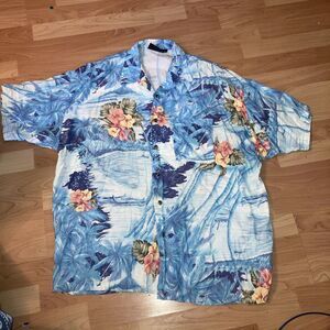 Vtg Monzini Collection Hawaiian Shirt Mens L Multicolor Waikiki Floral Beach